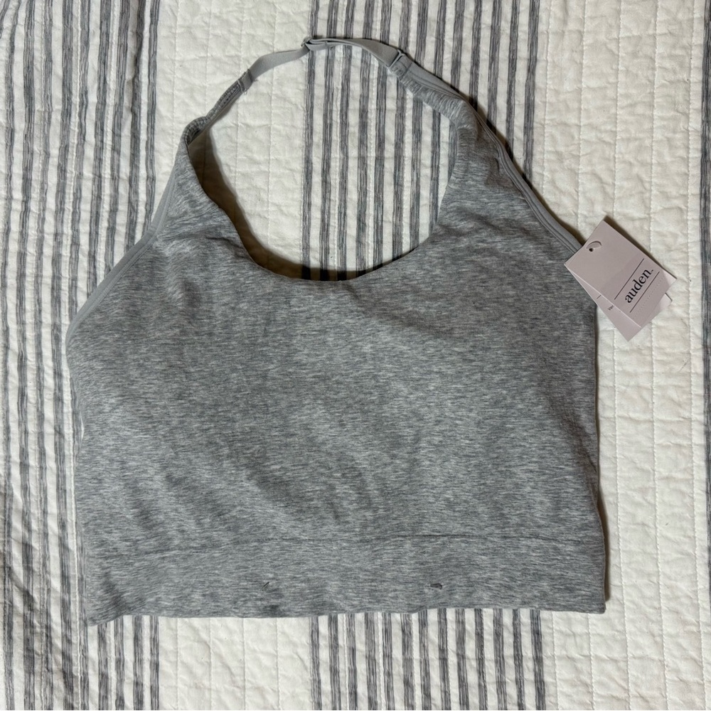 NWT Auden Light Gray Halter Top Sports Bra Bralette Tank